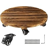 Yangbaga 15.7”Plant Caddy Wood Heavy Duty Round Plant Roller with 2 360° Lockable Caster Wheel