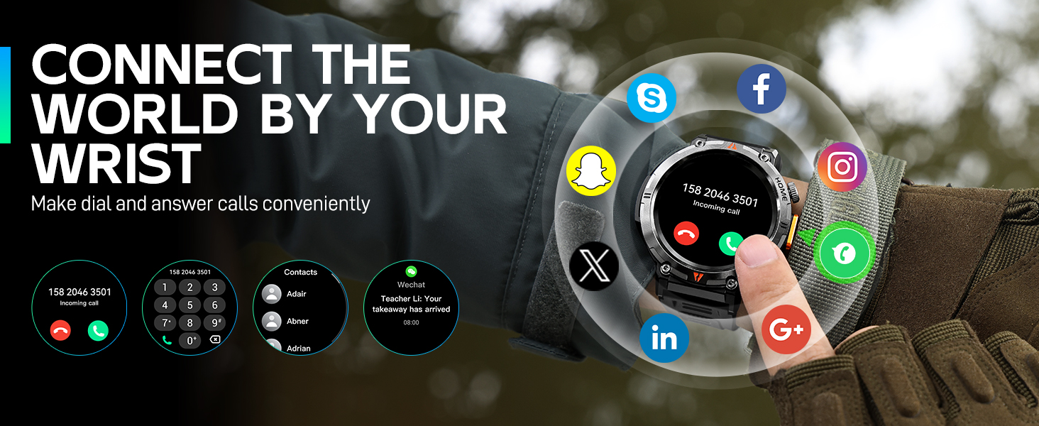 Military Smart Watches for Men 3ATM Waterproof (Built-in GPS) with Call/LED Flashlight