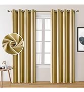 HOMEIDEAS Gold Blackout Curtains, Faux Silk for Bedroom 52 X 84 Inch Room Darkening Satin Thermal...