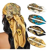HBselect 4PCS Head Scarf for Women 35” Head Scarves Silk Like Satin Neck Scarfs Square Bandana Ha...