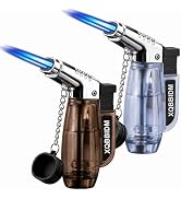 2 Pack Dual Jet Flame Torch Lighter with Protective Cap, Refillable Butane Lighters with Visible ...