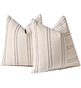 Hckot Decorative Throw Pillow Covers 18x18 Textured Striped Pillow Covers Linen Farmhouse Decor C...