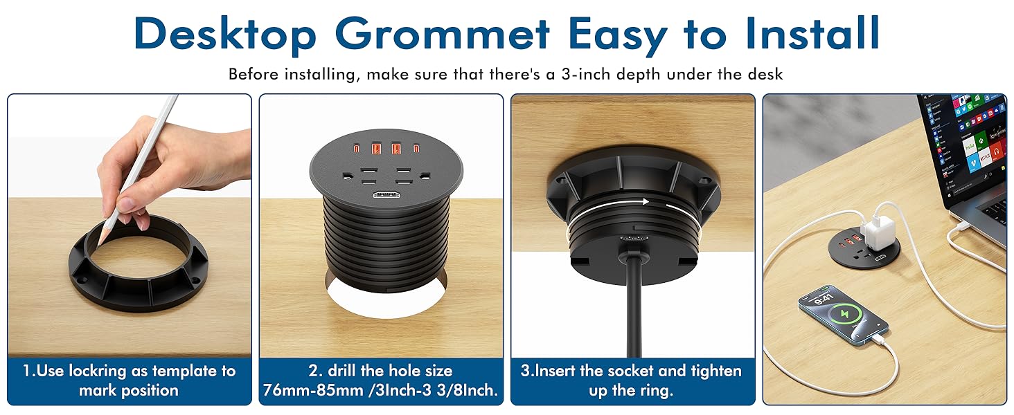 desk power grommet 3 inch