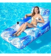 Shinepool Pool Floats Adult, 65" Pool Lounger Float with Backrest Armrest Footrest, Inflatable Po...