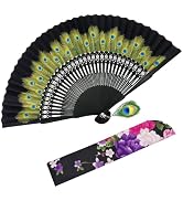 EOSAU Hand Fans for Women Foldable - Bamboo Silk Folding Fan Handheld, Traditional Dancing Weddin...