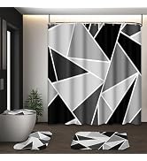 Tayney Grey Black Triangles Shower Curtain Set with Toilet Lid Cover and Non-Slip Rugs for Bathro...