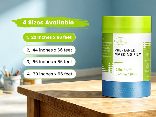 22" x 66' pre taped masking plastic sheet for edge trimming, touch-up paint, narrow space covering