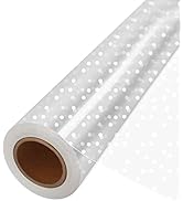 100' Long X 35” Wide Clear Cellophane Wrap Roll with Irregular White Dot - 3 Mil Thicker Cellopha...