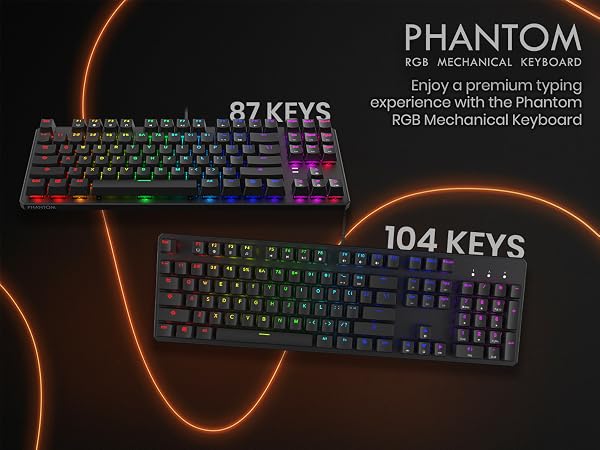 Tecware Phantom 87 mechanical keyboard RGB gaming keyboard 87 key tenkeyless compact wired