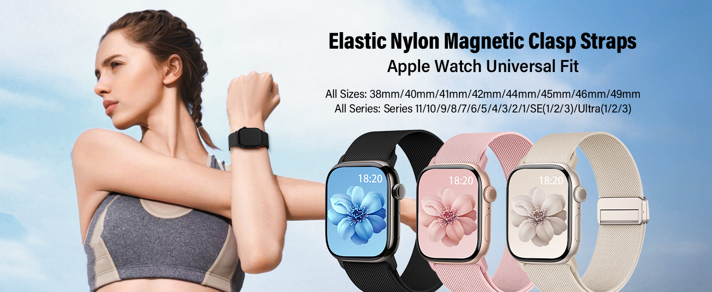 Text reads 'Image 7' and 'Elastic Nylon Magnetic Clasp Straps'. Product demonstration showing adjustable straps with magnetic clasps.