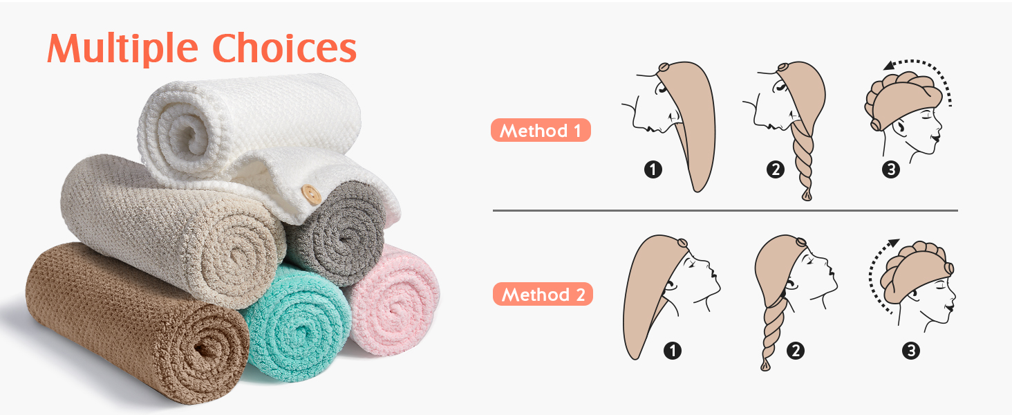 Microfiber Hair Towel Wrap Women Absorbent Quick Dry Hair Turban Wet Hair, Curly, Long, Thick
