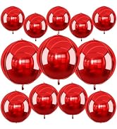 12Pcs Red Round Foil Balloons, 22" 15" 10" 4D Ball Balloons, Metallic Red Foil Balloon for Weddin...
