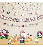 HonuGoGo 36PCS Baseball Party Decorations – Includes Banners, Hanging Swirls, Table Centerpieces ...