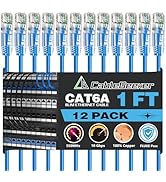 CableGeeker Patch Cables Cat6a 1ft (12 Pack) Slim, Cat6 Ethernet Patch Cable 10G Support, Snagles...