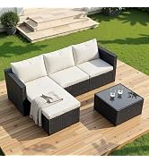 Shintenchi 4 Pieces Patio Furniture Set, 2-in-1 Convertible Sectional Sofa & Chaise Lounge, All-W...