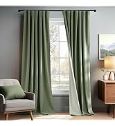 PONY DANCE Sage Green Velvet 100% Blackout Curtains for Bedroom 84 inches Long, Thermal Insulated...