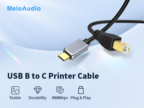 MeloAudio USB B to C Printer Cable
