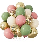 Haolongfa Pink and Green Balloons, 50pcs 12in Boho, Latex Party Decor | Sage Green Blush Pink Gol...
