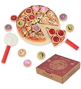 WoodenEdu Cutting Play Food Toy for Kids Kitchen,Wooden Pizza Set Pretend Play Kitchen Accessorie...
