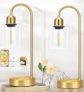 Gold Desk Lamps for Home Office - 3 Way Dimmable Touch Gold Lamp with USB C+A Ports, Nightstand L...