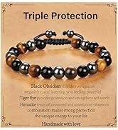 Gnamy Bracelet for Men Him- Triple Protection Hematite Black Obsidian Tiger Eye Beaded Bracelets ...