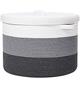 20" x 20" x 15" Extra Large Storage Basket with Lid, Cotton Rope Storage Baskets, Laundry Hamper,...