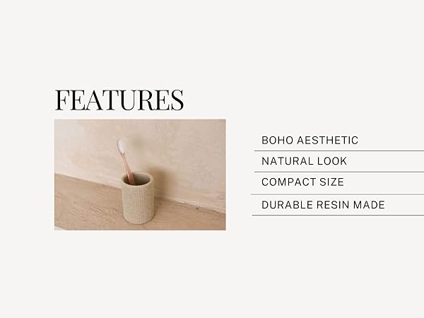 boho sand beige toothbrush holder features compact size and durablility for every space.
