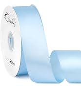 CLUEWR Double Faced Light Blue Satin Ribbon, 1-1/2 Inches 50 Yards Fabric Ribbon Roll for Flower ...