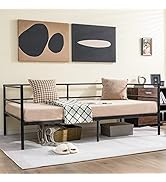 Giantex Metal Twin Daybed Frame, Day Bed with Metal Slat Support & 3-Sided Guardrails, 2-in-1 Spa...