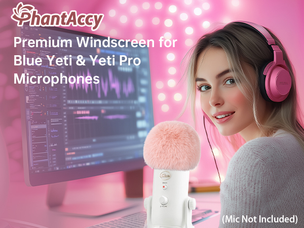 Blue Yeti ASMR Microphone Windscreen Pop Filter, Yeti Pro Mic Cover, Pink Color, Fluffy Fur