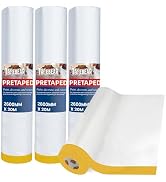 TAPEBEAR Pre-Taped Masking Film 102inch x 66Feet x 4Roll, Plastic Sheeting Cover for Painting, Pl...