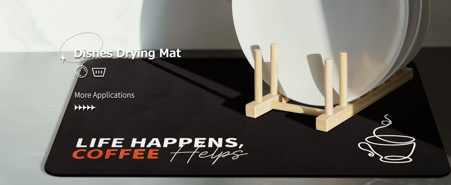 Matace Coffee Maker Mat Dish Drying Mat for Kitchen Counter COFFEE LOVER