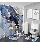 Nkzply 4 Pcs Blue Marble Shower Curtain Set Modern Abstract Bathroom Sets with Shower Curtain and...