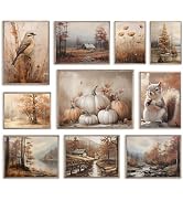 JarThenaAMCS 10Pcs Fall Rustic Wall Art Prints Vintage Autumn Countryside Scenery Art Poster Seas...
