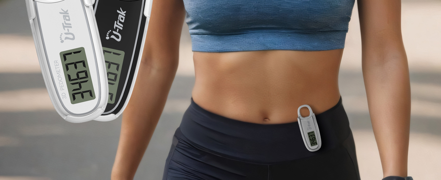 U-Trak 3D Pedometer for Walking with Removable Clip and Carabiner