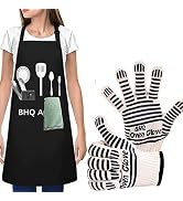 Oven Mitts Set with Apron, BBQ Gloves Oven Gloves and Black Apron,Oven Gloves Heat-Resistant, Non...