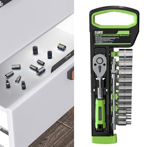Ratchet socket wrench set with storage device