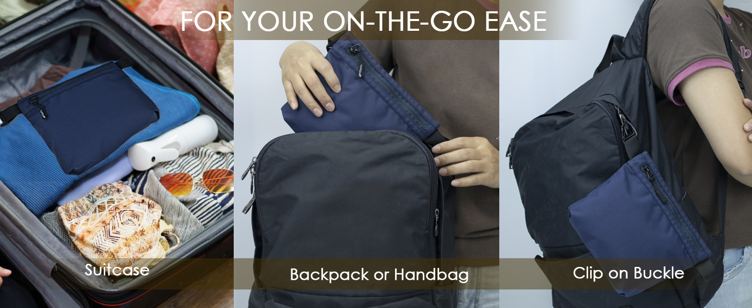 Small Nylon Pouch with Metal Carabiner Clip on Backpack or Belt