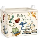 Dinosaur Laundry Basket – 36L Large Collapsible Storage Bin, Foldable Canvas Hamper with Handles ...