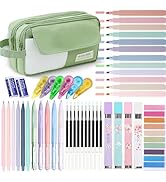 42 Pcs Big Capacity Pencil Pouch with Aesthetic School Supplies, 12 Pastel Highlighters, 5 Black ...