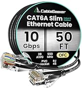 CableGeeker CAT6A Slim Ethernet Cable 50FT, 10Gbps 550MHz High Speed Network Cable with Matte Fin...