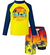 Boys Rash Guard Swim Set with Swim Trunks Bathing Suit Long Sleeve Swim Shirt Quick Dry Swimsuit ...