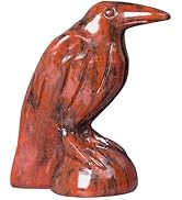 Hguxmcu Natural Red Sesame Stone Raven Statue,2 Inch Mystical Crow Sculpture Gothic Home Decor,Sp...