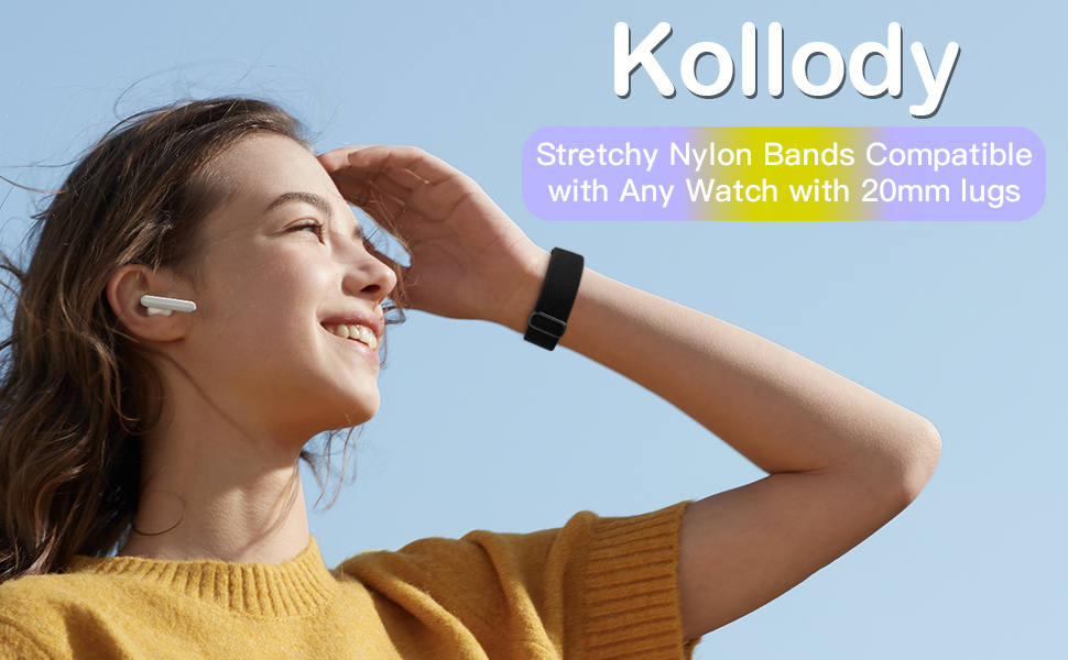 kollody sstretchy nylon bands compatible with any watch with 20mm lugs