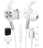 USB Headphone 8.5FT Wired Earbuds Anti-Loose Wingtip Mute Mic Computer PC Headset in-Ear Noise Ca...