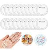Clear Button Pins Plastic for Crafts - 20 Pack Circle Acrylic Round Button DIY Design, Blank Pins...