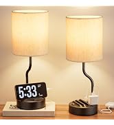 Fenmzee Bedside Lamps for Bedroom Set of 2-18" Table Lamp for Nightstand | USB A+C Ports, AC Outl...