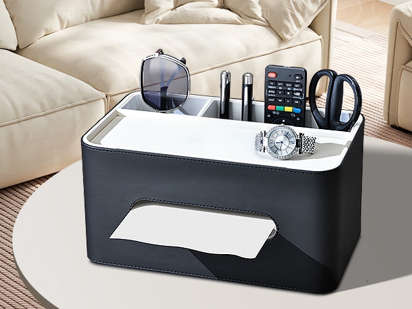 Tissue Box Cover Rectangular Storage Organizer, Multifunctional Remote Control Holder Desk Organizer