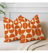 Orange Mid Century Pillow Covers 70s 80s Retro Throw Pillow Covers Morden Abstract Geometric Deco...