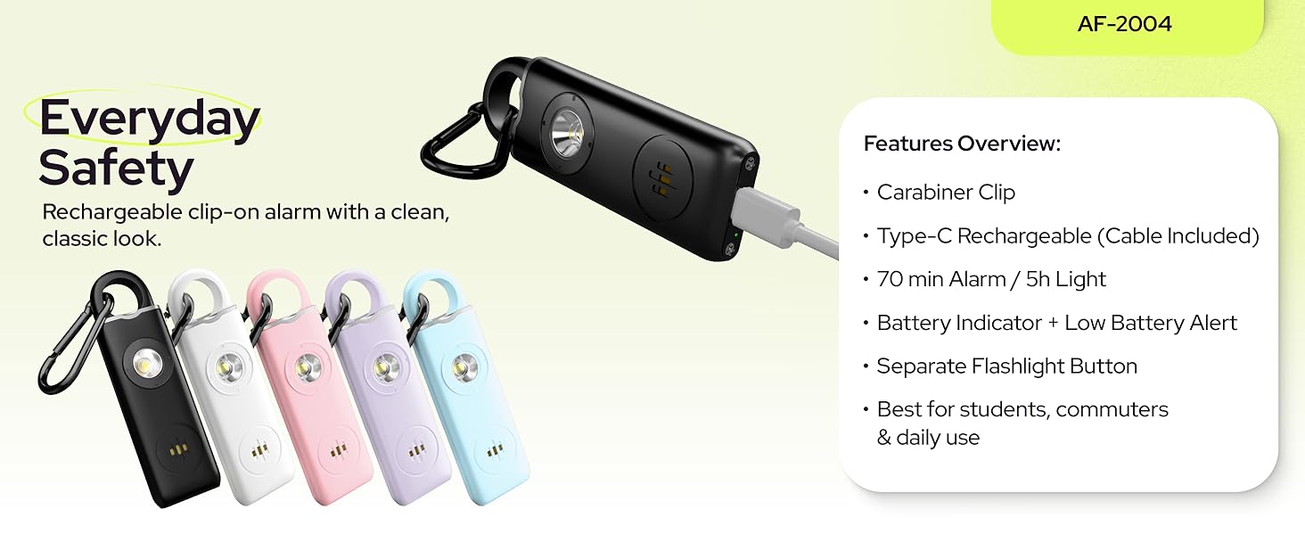 AF-2004 personal hand held alarm rechargeable